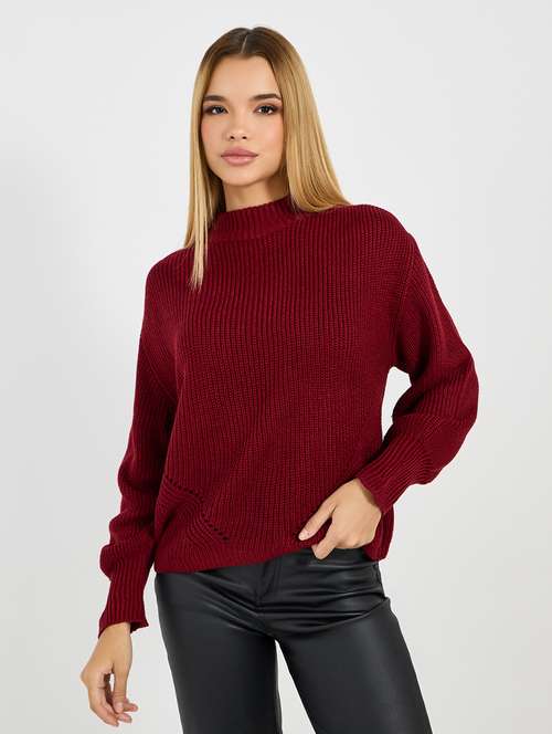 women maroon self design long sleeve pullover - 21704006 -  Standard Image - 0