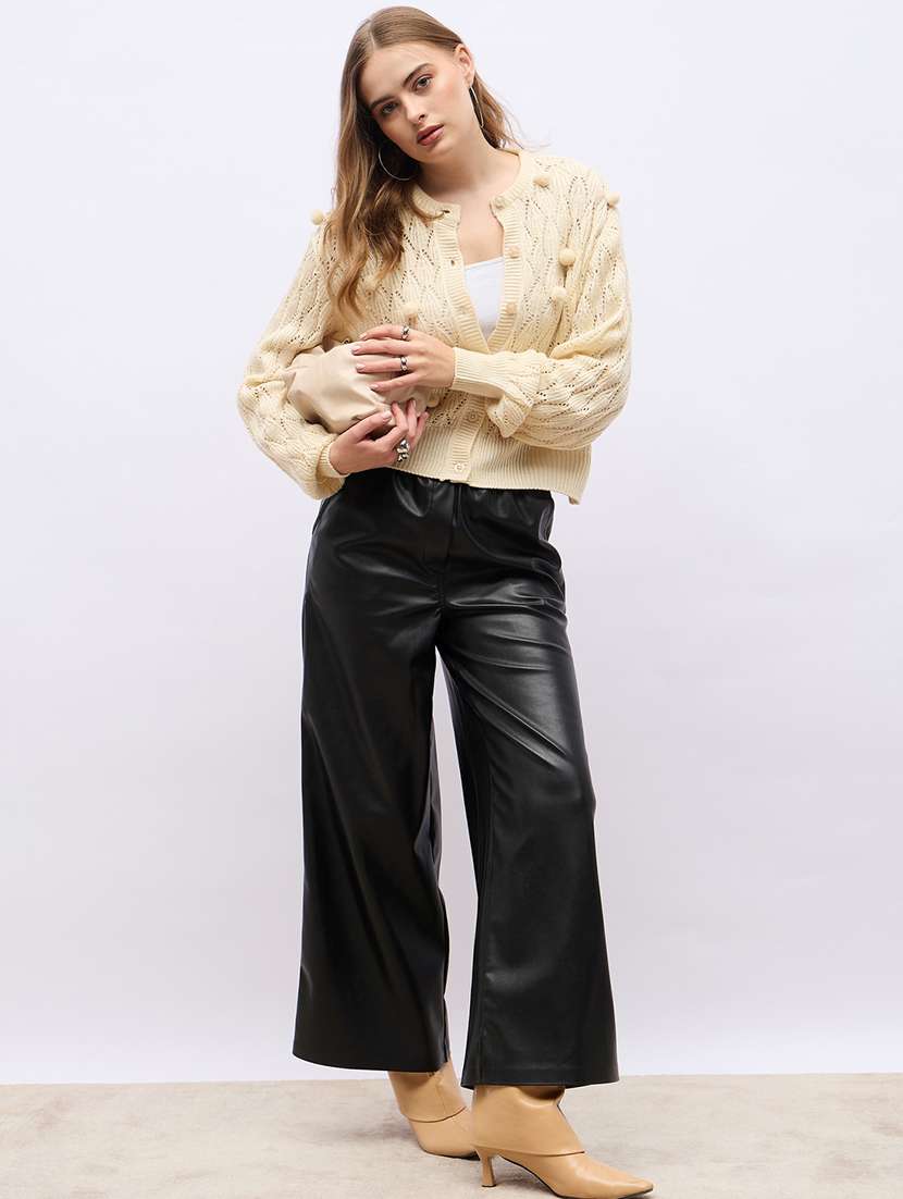 women cream self design long sleeve cardigans - 21704012 -  Standard Image - 3