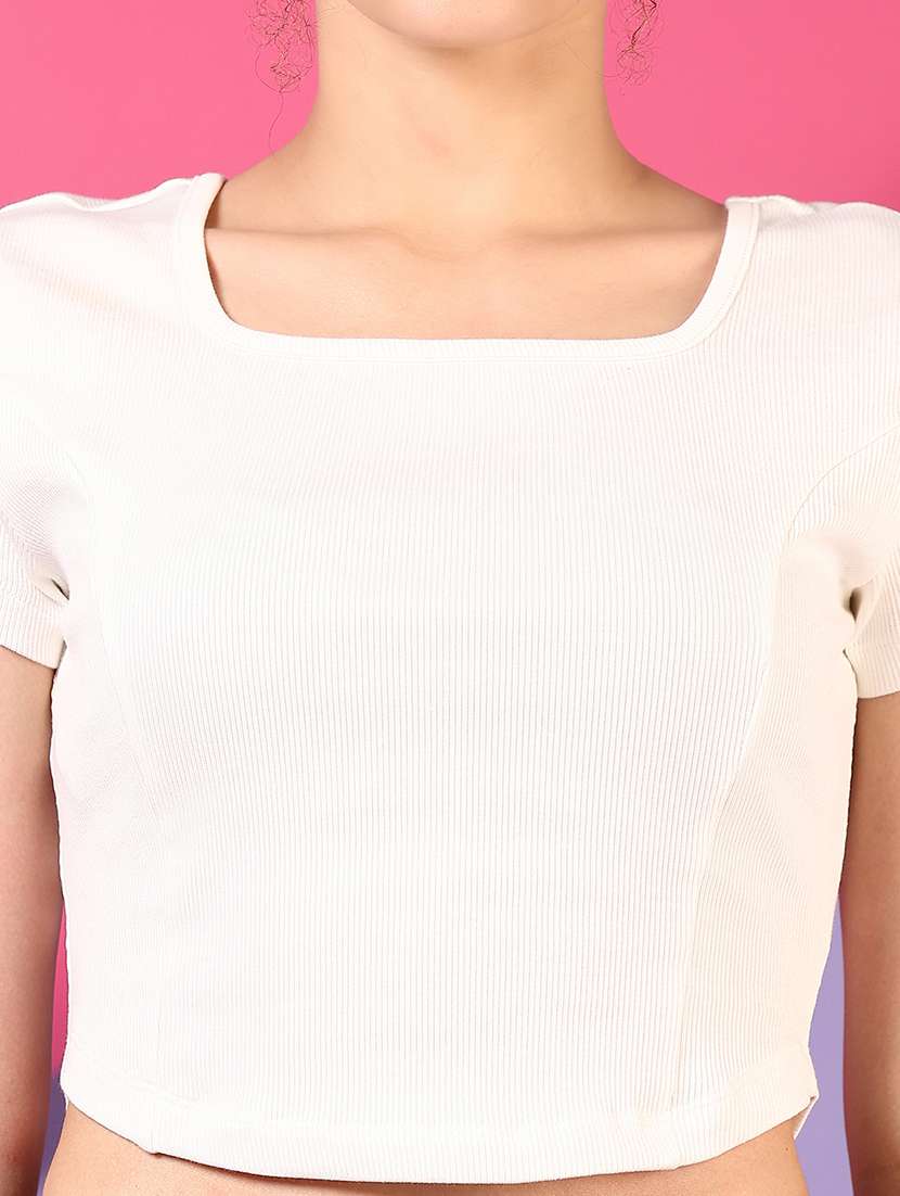 women solid short sleeves crop top - 21704101 -  Standard Image - 3