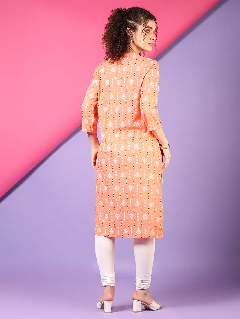 women printed three quarter sleeve straight kurta - 21704109 -  Standard Image - 3