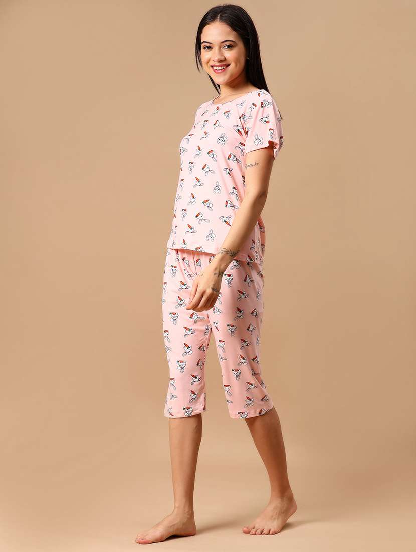 women printed nightwear capri set - 21704146 -  Standard Image - 3