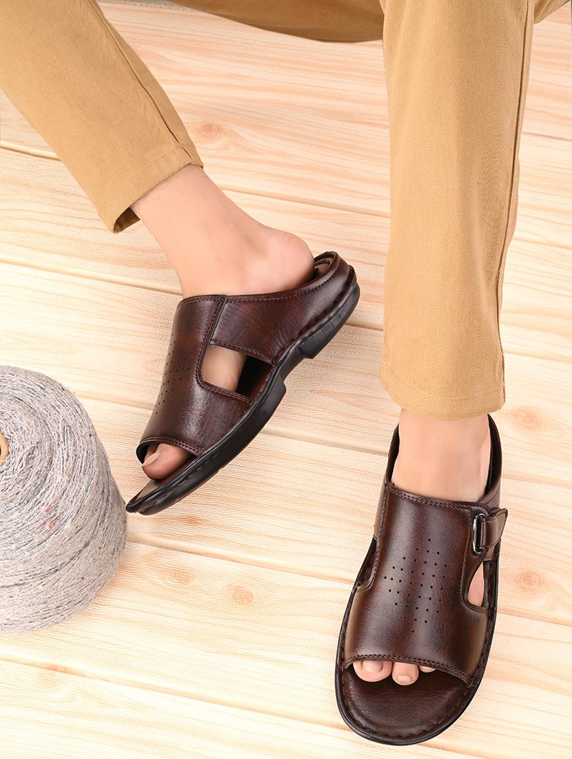 men brown slip on sandal - 21704393 - Standard Image - 5