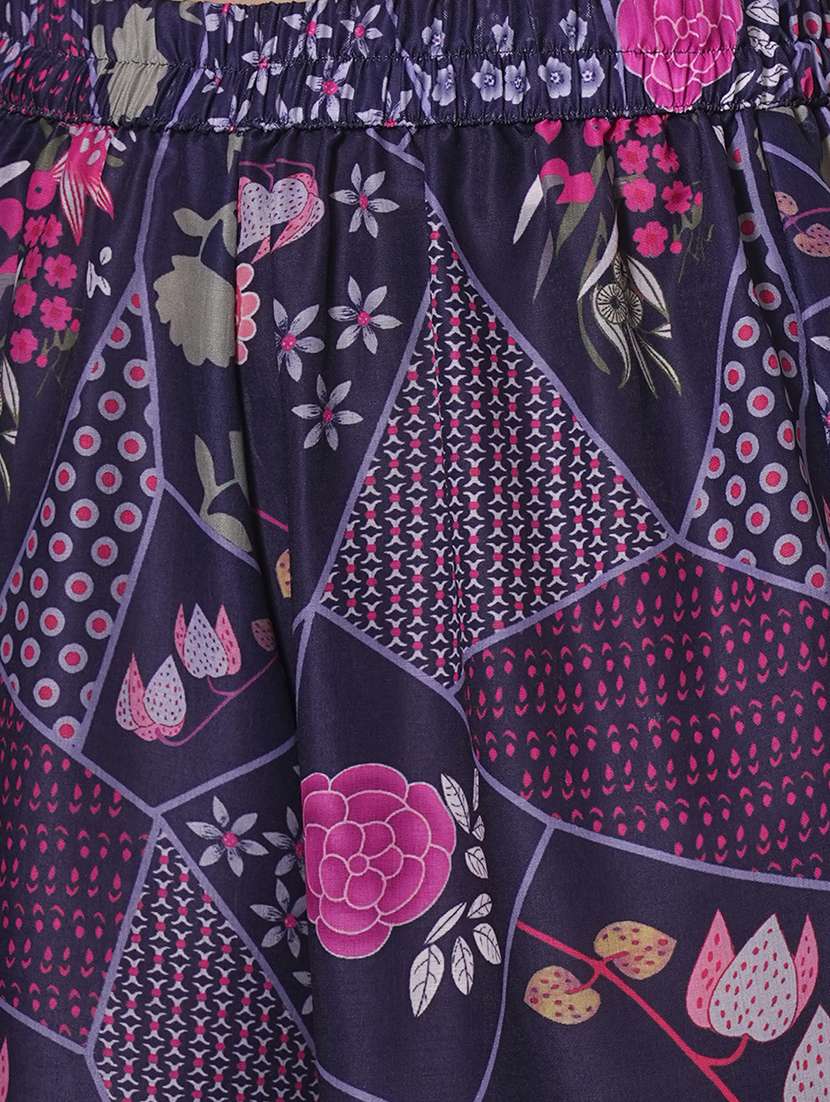 globus women purple abstract printed shirt collar calf length straight kurta & pants fusion set - 21704435 -  Standard Image - 5