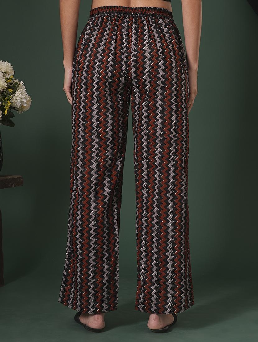 globus women black cotton chevron print mid-rise ethnic parallel trousers - 21704446 - Standard Image - 3