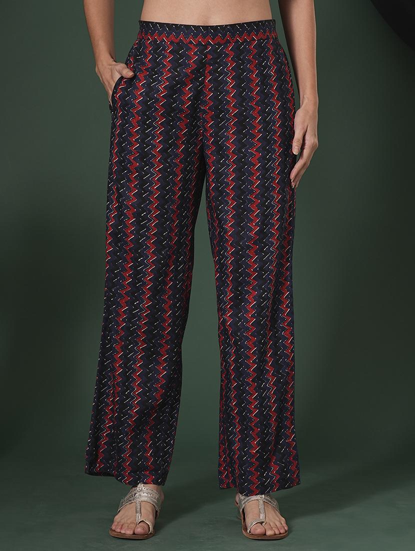 globus women blue cotton chevron print mid-rise ethnic parallel trousers - 21704447 - Zoom Image - 0