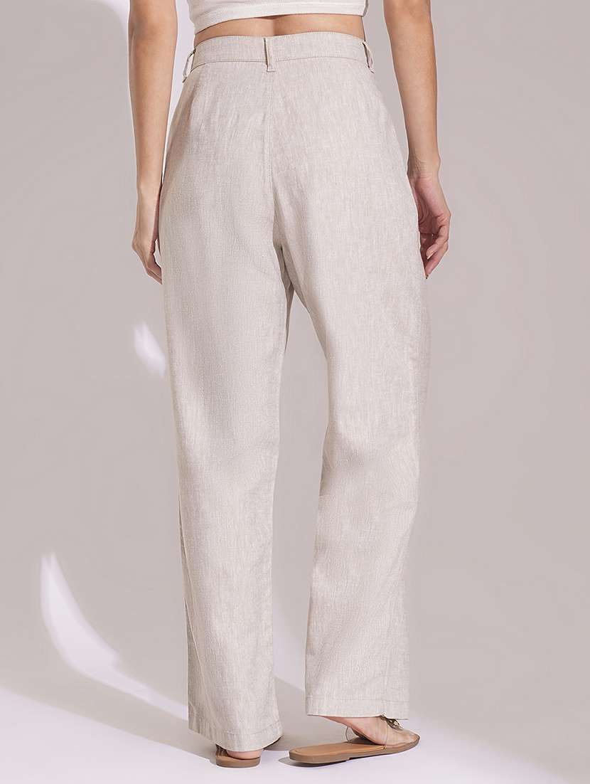 globus women natural cotton high-rise wide leg formal trousers - 21704451 -  Standard Image - 3