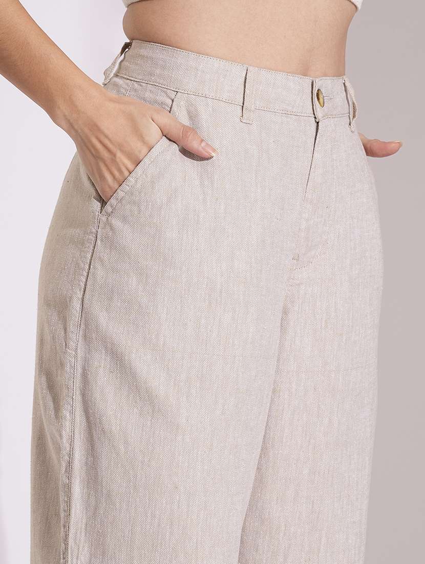 globus women natural cotton high-rise wide leg formal trousers - 21704451 -  Standard Image - 5