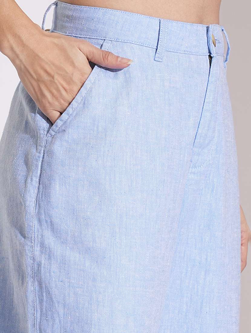 globus women light blue cotton high-rise wide leg formal trousers - 21704452 - Standard Image - 5