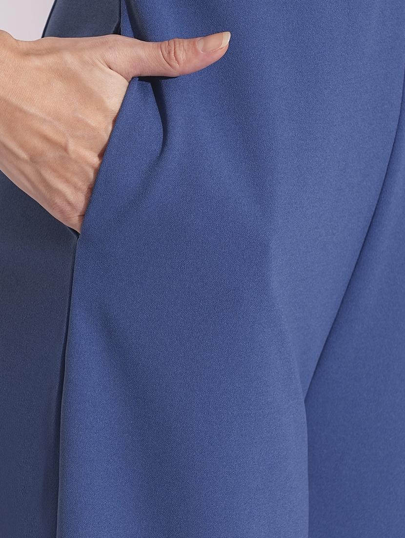 globus women blue twisted pleated detail keyhole halter neck wide leg workwear jumpsuit - 21704480 - Standard Image - 5