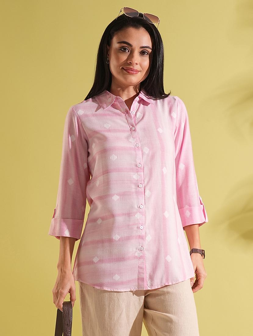 elegant pink cotton printed straight kurti for women - 21704494 - Zoom Image - 0