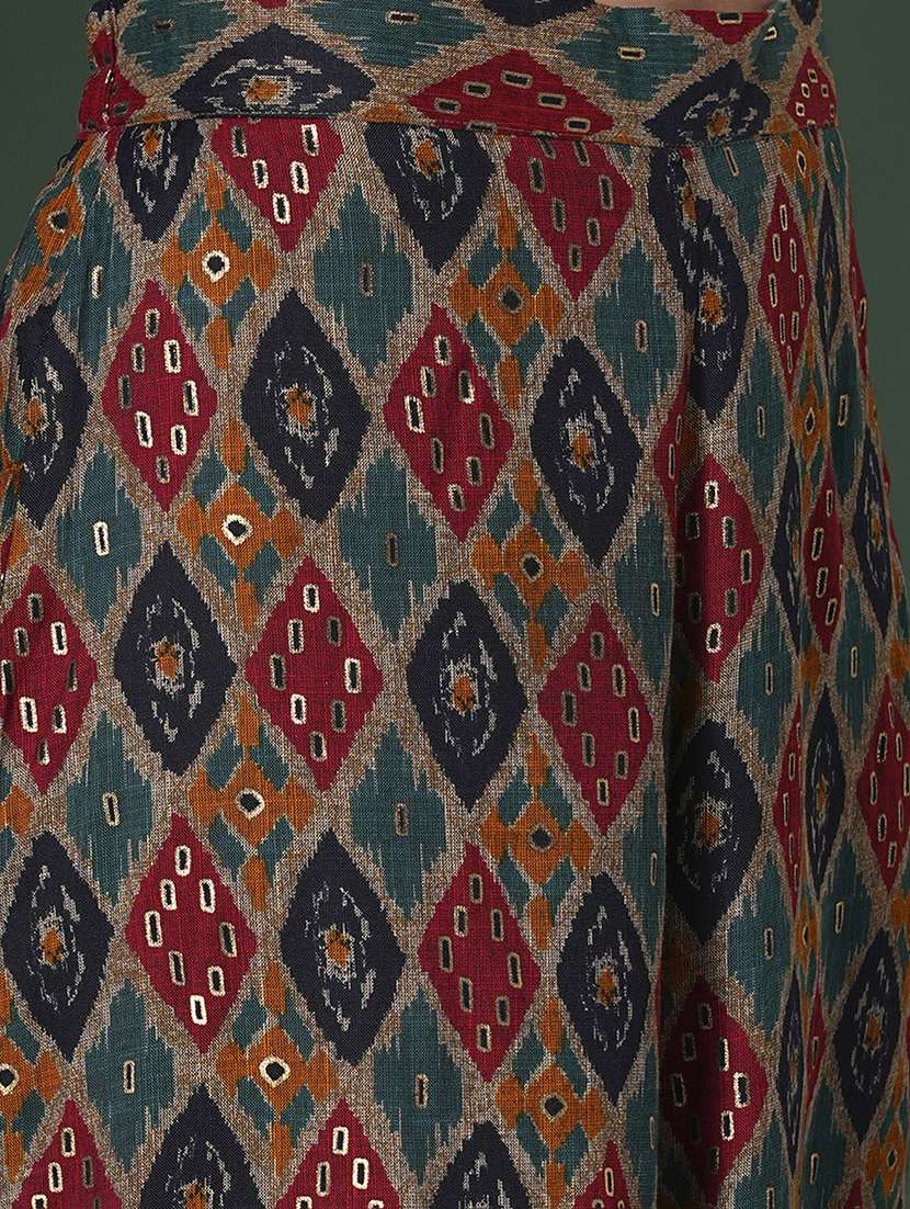 globus women multi-color indie print strappy shoulder smocked peplum top & palazzos fusion co-ord set - 21704497 -  Standard Image - 5