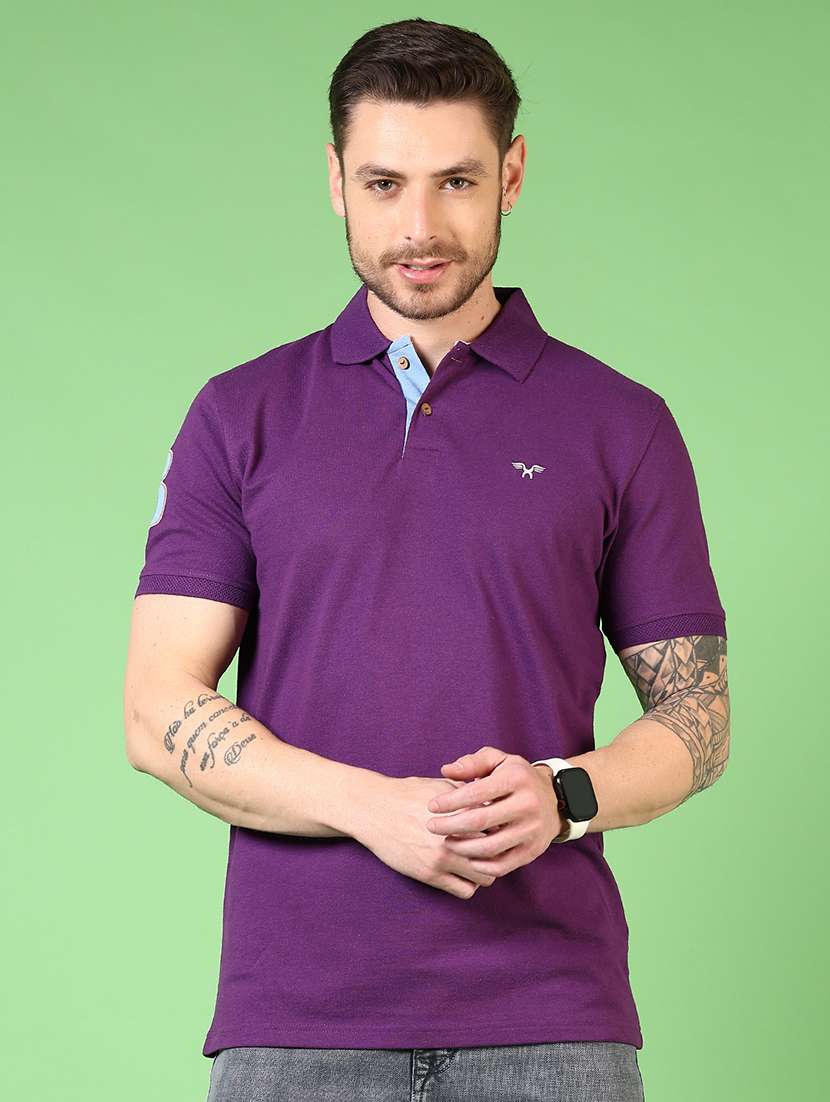 men solid short sleeves polo t-shirt