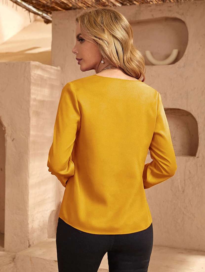 women solid notch neck long sleeves top - 21705269 - Standard Image - 3