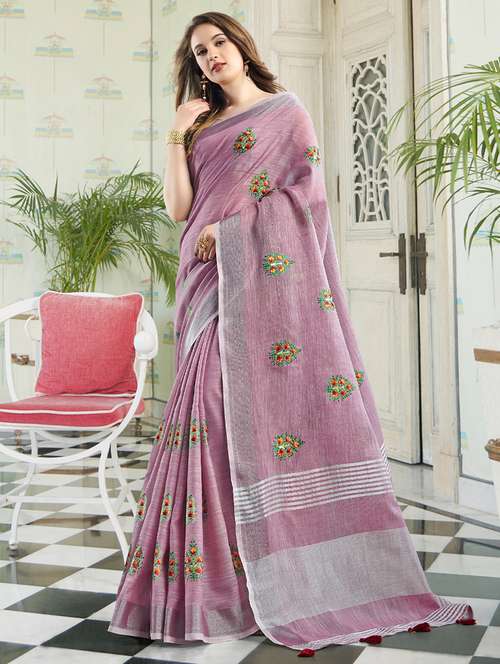 women purple embroidered saree with blouse - 21705323 - Standard Image - 0