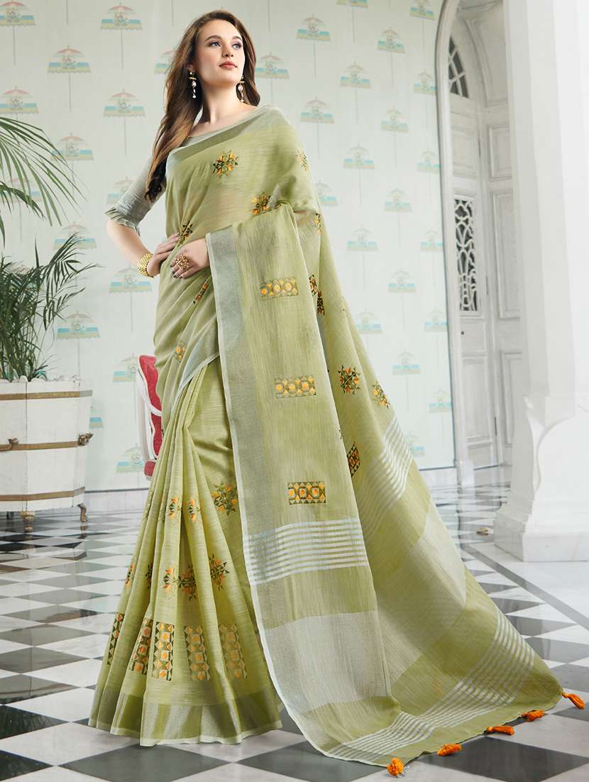 women green embroidered saree with blouse