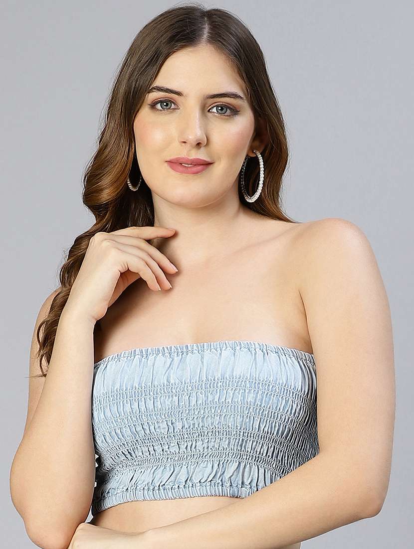 women smocked  sleeveless tube top