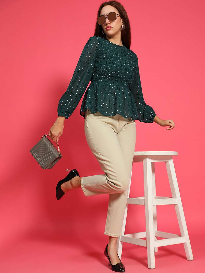 women green printed long sleeve peplum top - 21705425 -  Standard Image - 3