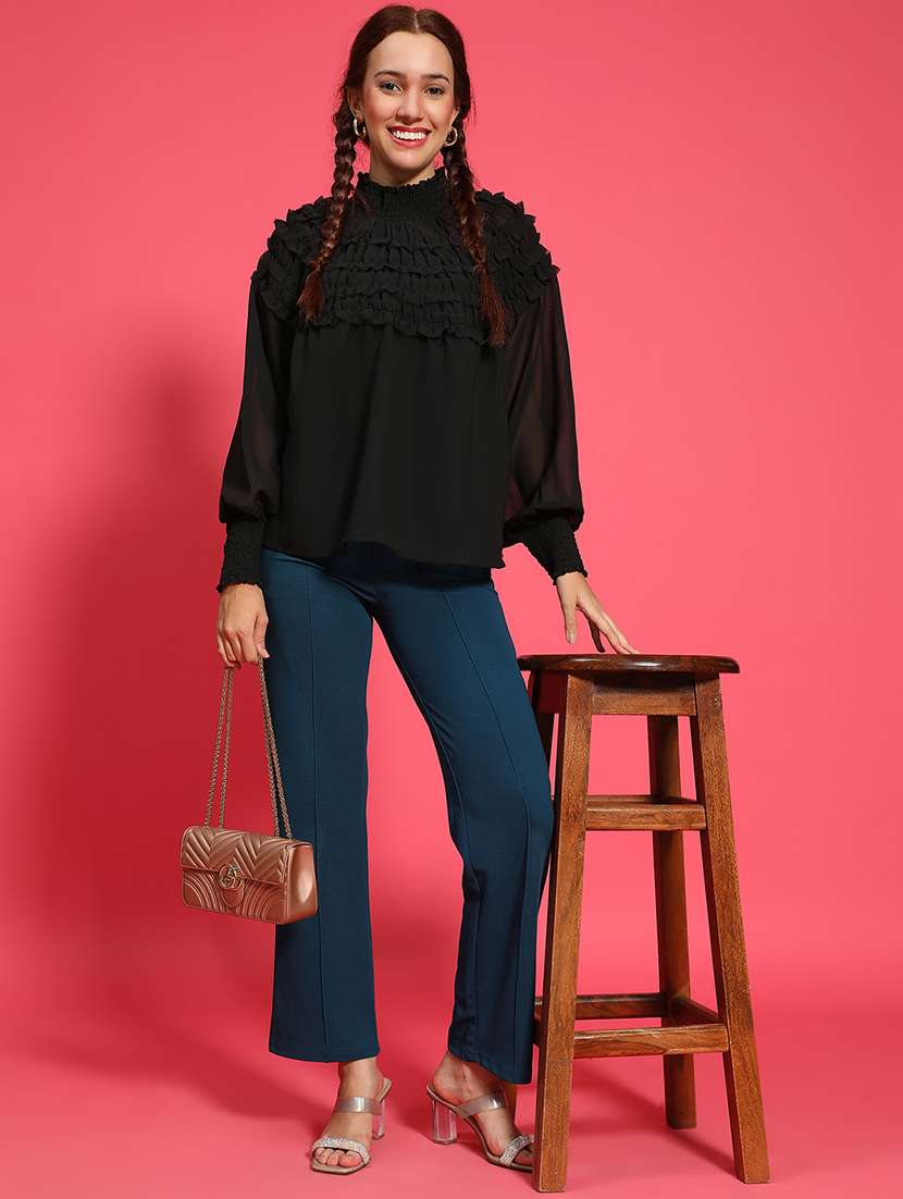 women black solid long sleeve regular top - 21705426 -  Standard Image - 3