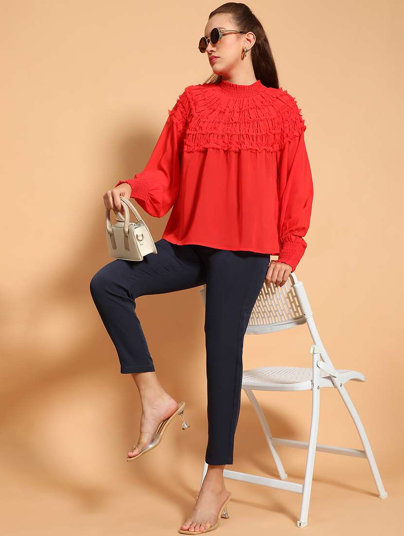 women red solid long sleeve regular top - 21705427 -  Standard Image - 3
