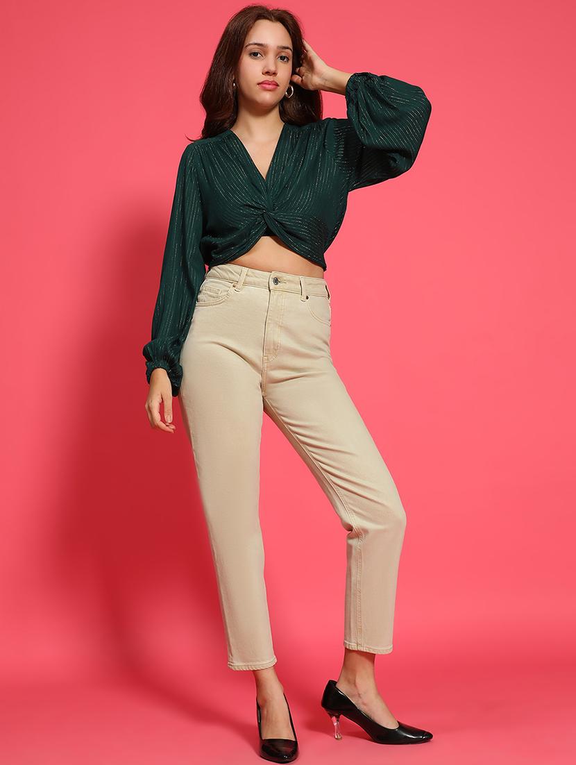 women green self design long sleeve crop top - 21705428 - Standard Image - 3