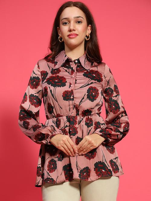 women floral print collared a-line top - 21705445 - Standard Image - 0
