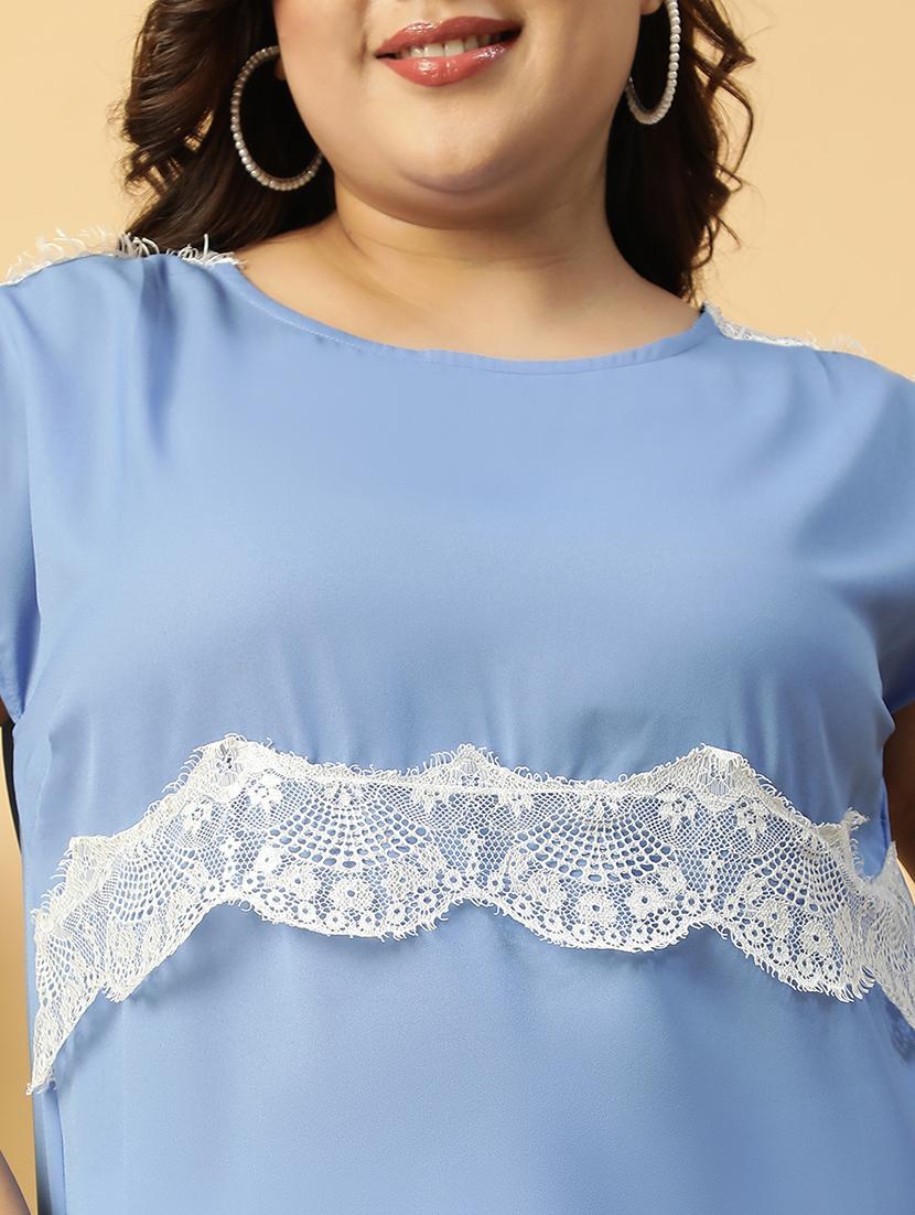 women light blue solid round neck plus size top - 21705453 - Standard Image - 5