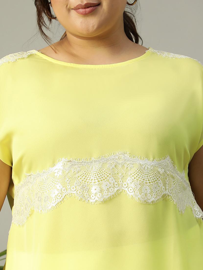 women yellow solid round neck plus size top - 21705454 - Standard Image - 5