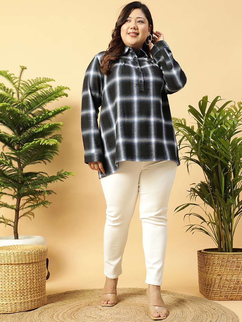Women Black Checks Long Sleeve Plus Size Top - 21705458 -  Standard Image - 3