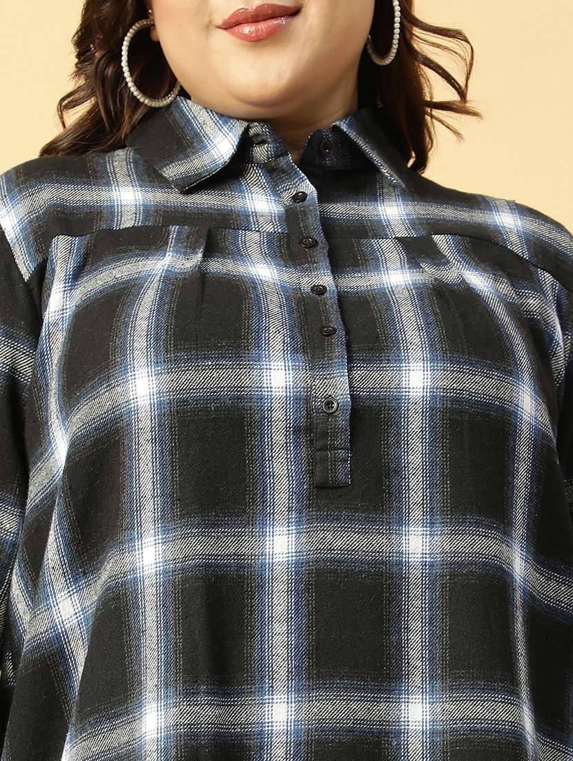 Women Black Checks Long Sleeve Plus Size Top - 21705458 -  Standard Image - 5