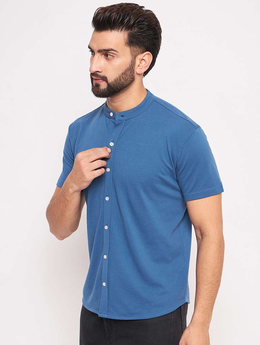 men solid short sleeves casual shirt
