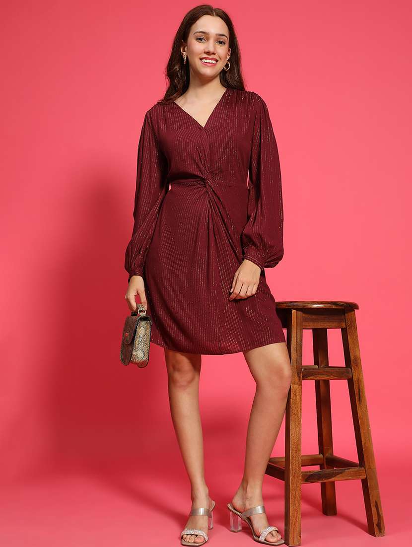 women self designed puff sleeves a-line dress