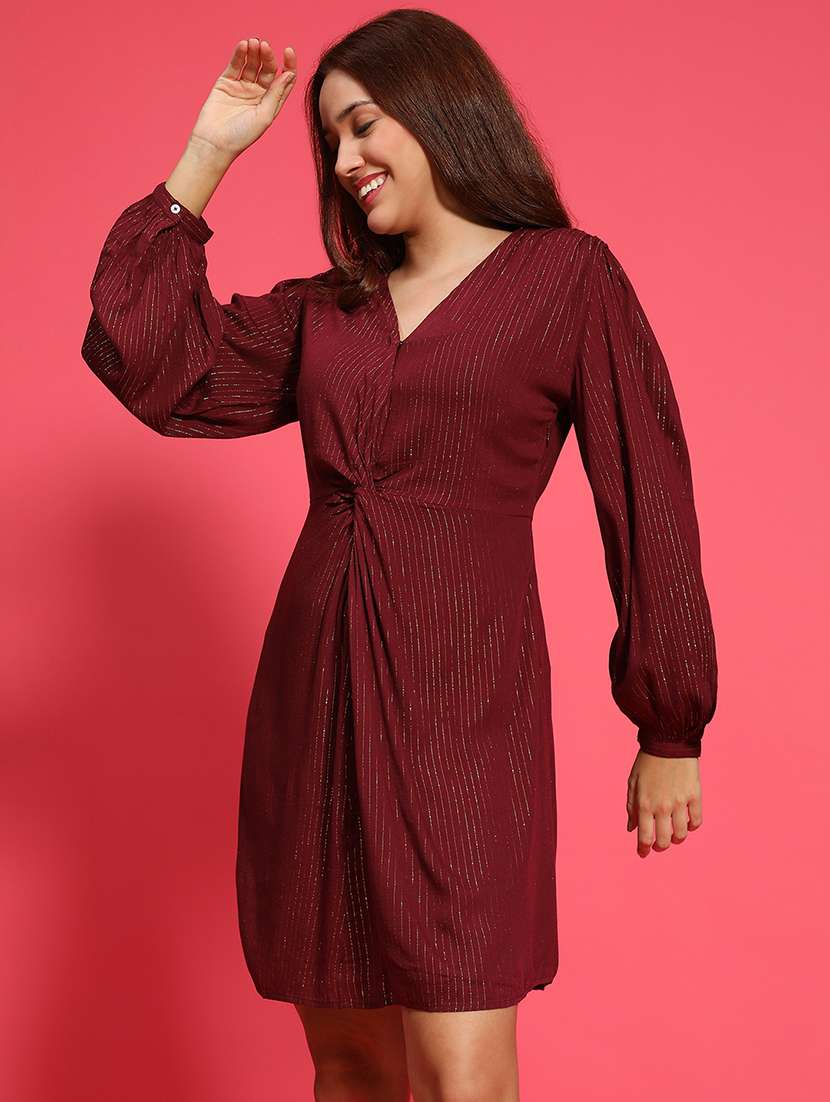 women self designed puff sleeves a-line dress - 21705512 -  Standard Image - 3