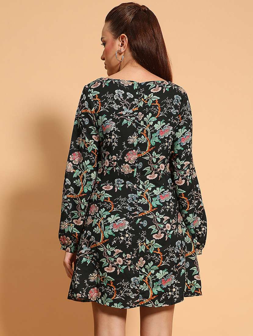 women floral print puff sleeves a-line dress - 21705513 -  Standard Image - 3