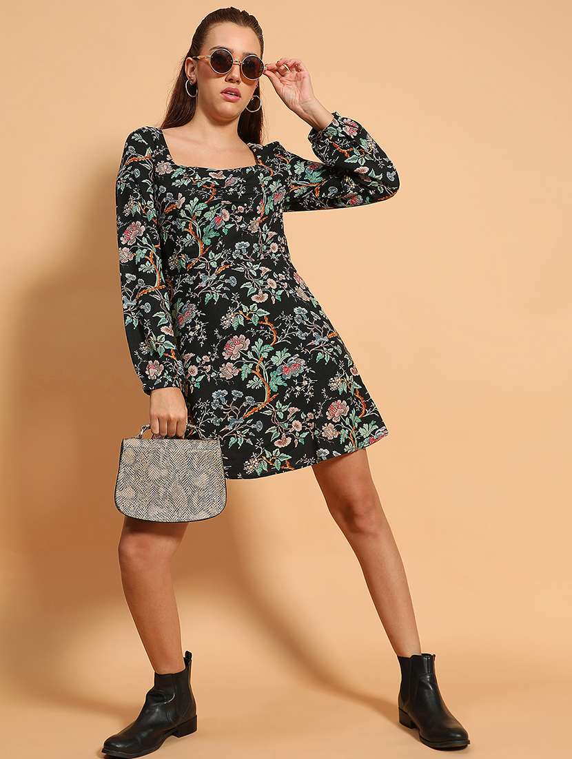women floral print puff sleeves a-line dress - 21705513 -  Standard Image - 5