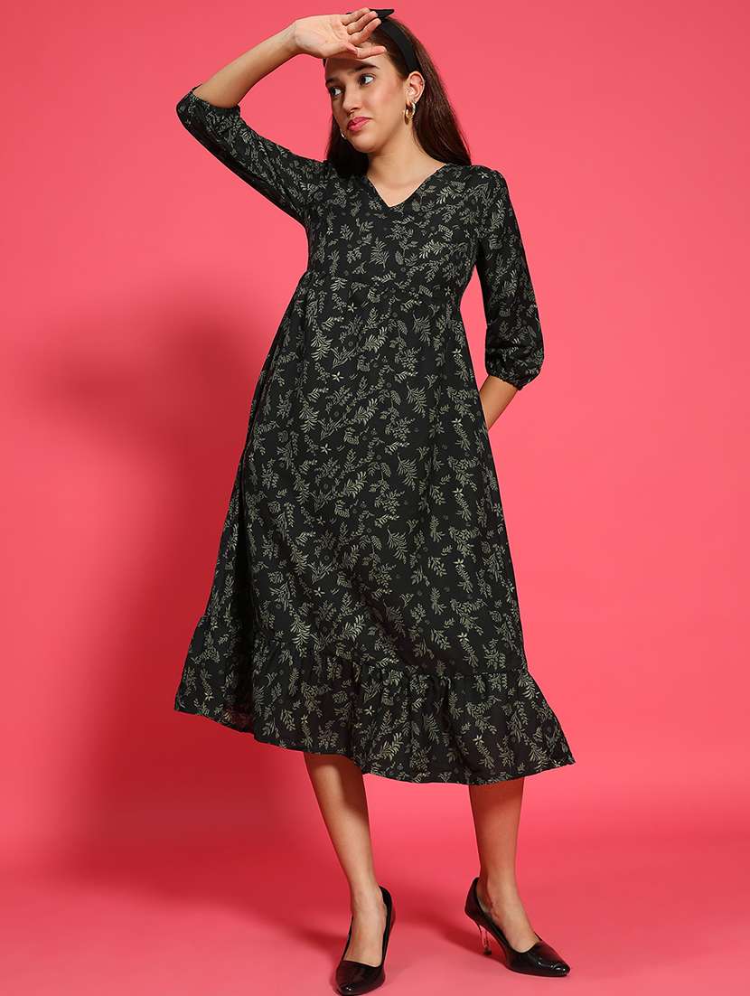 women prinetd three quarter sleeves tiered dress - 21705518 -  Standard Image - 3
