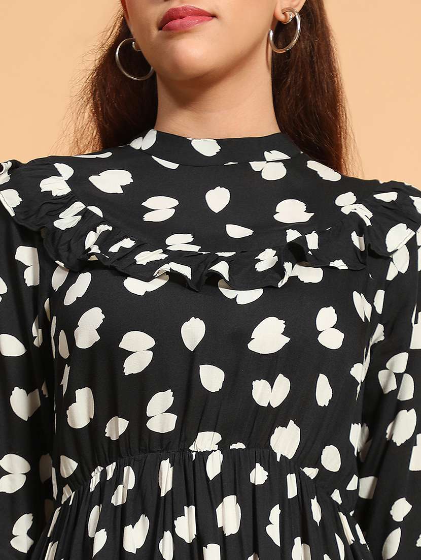 Womeb Black Printed Long Sleeve Fit & Flare Dress - 21705521 -  Standard Image - 5