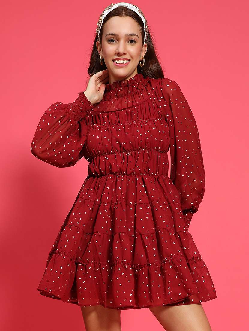 women printed long sleeve tiered dress - 21705523 -  Zoom Image - 0