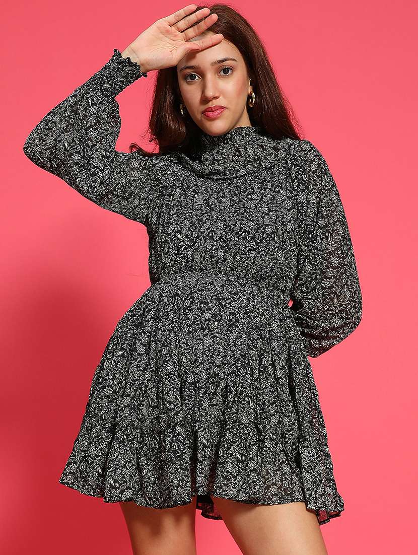 women floral print long sleeve tiered dress