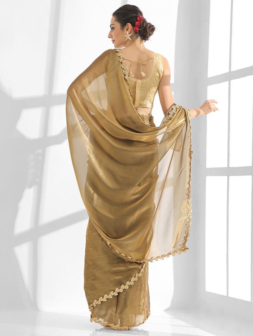 women plain sequin lace work saree with blouse - 21705534 - Standard Image - 3