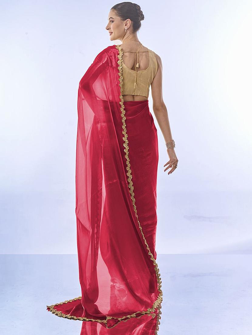 women plain sequin lace work saree with blouse - 21705537 - Standard Image - 3
