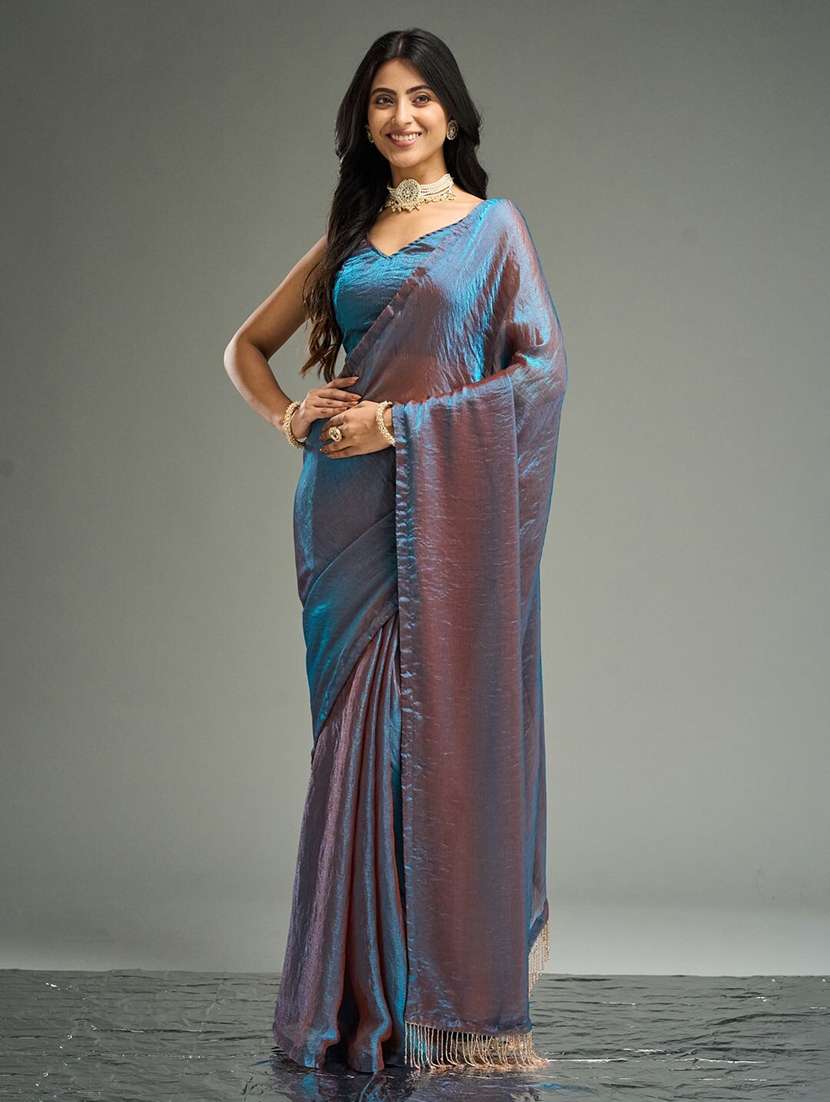 women solid party wear saree with blouse - 21705546 -  Zoom Image - 0