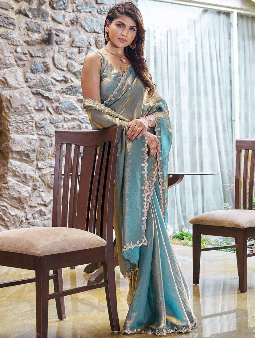 women light blue embellished saree with blouse - 21705550 -  Standard Image - 3
