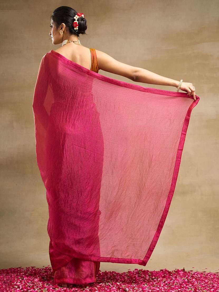 women pink solid saree with blouse - 21705573 -  Standard Image - 3