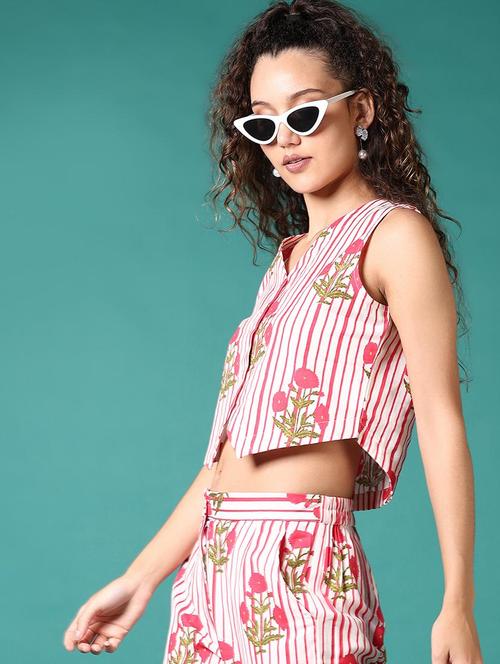 women pink printed sleeveless crop top - 21705589 - Standard Image - 0