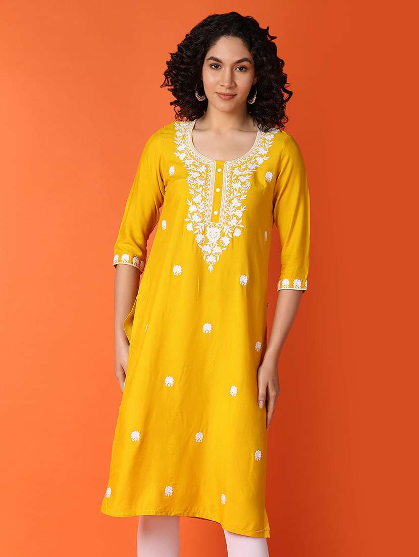 women embroidered round neck straight  kurta - 21705592 -  Zoom Image - 0