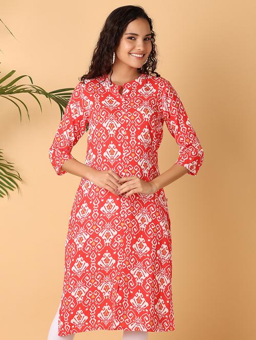 women red printed mandarin neck straight kurta - 21705597 -  Standard Image - 0
