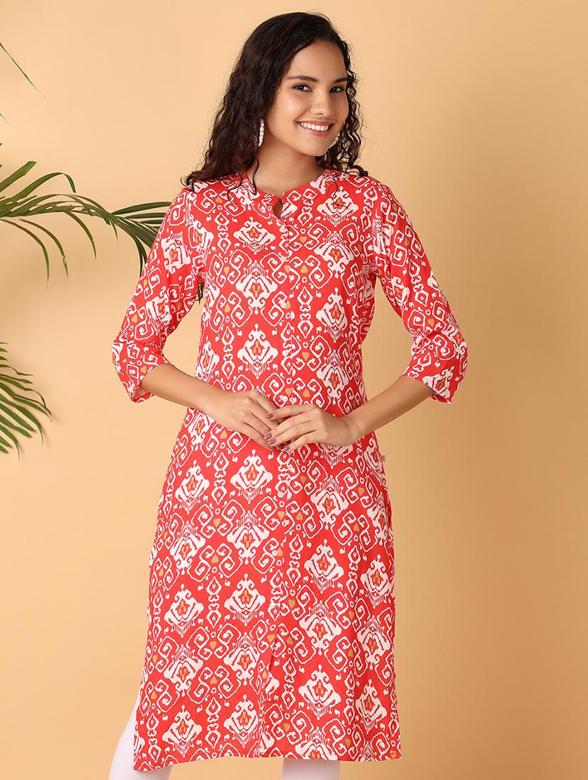 women red printed mandarin neck straight kurta - 21705597 -  Zoom Image - 0