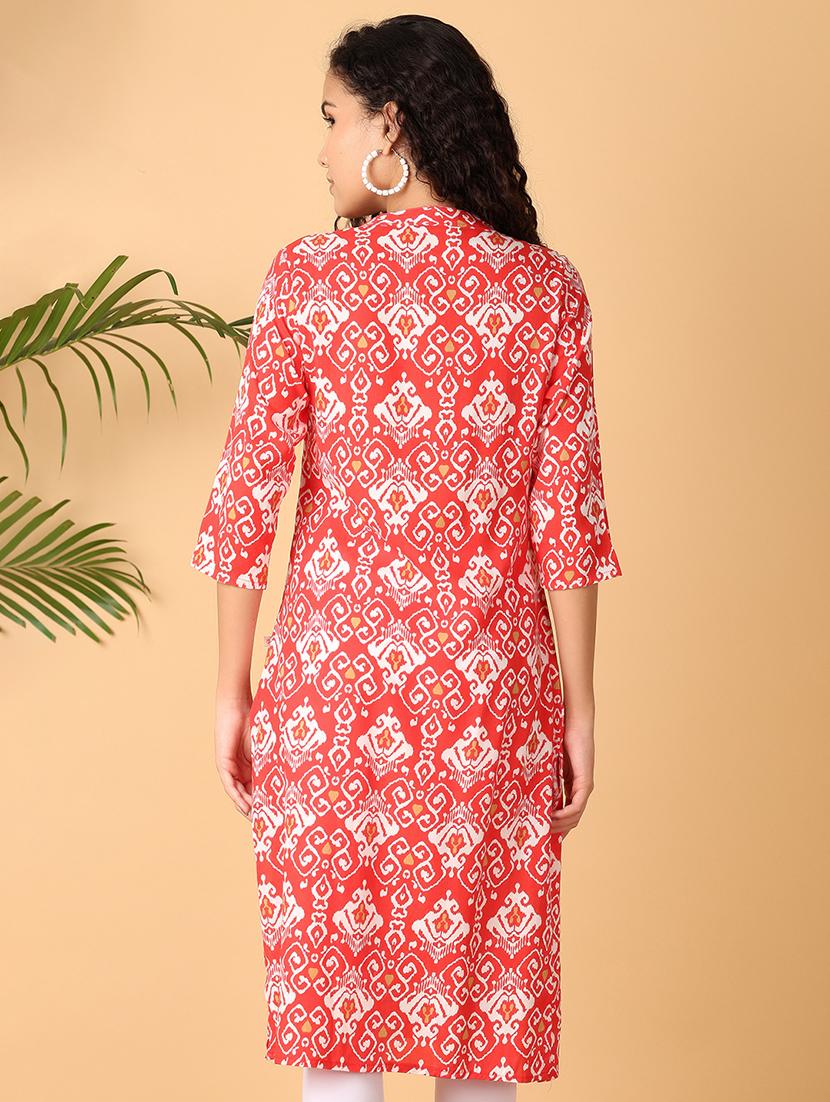 women red printed mandarin neck straight kurta - 21705597 - Standard Image - 3