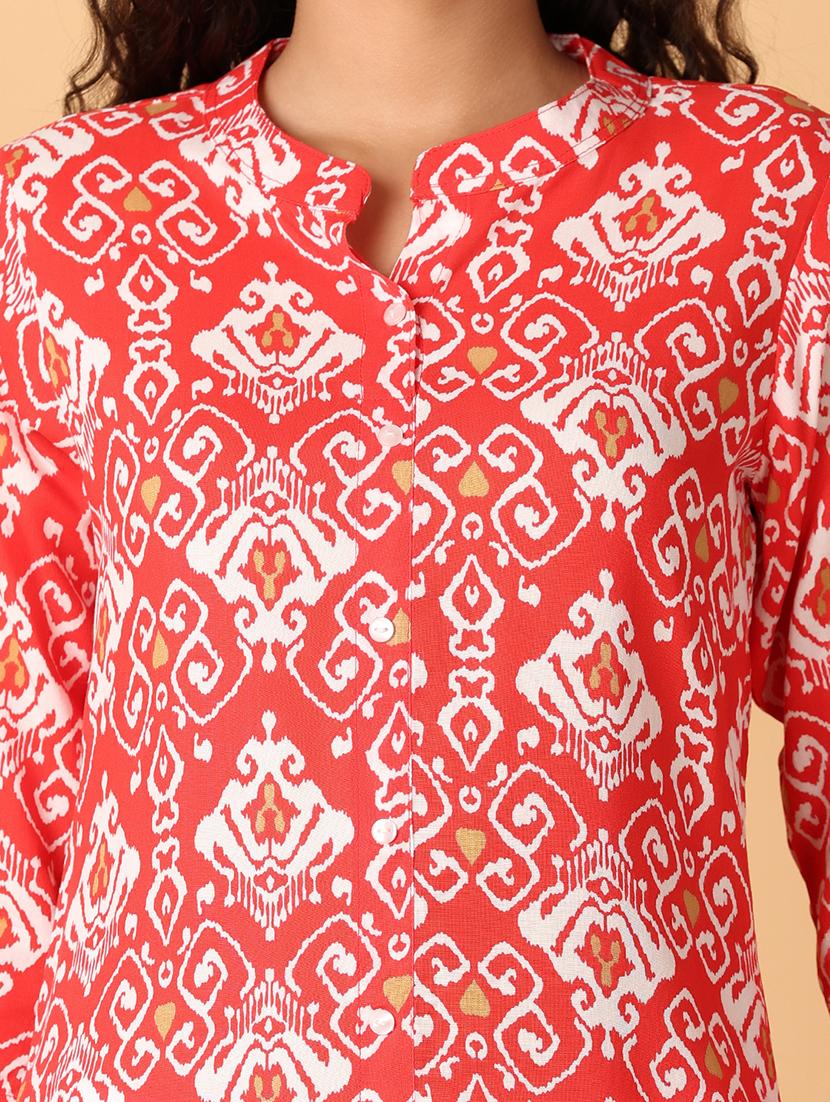 women red printed mandarin neck straight kurta - 21705597 - Standard Image - 5