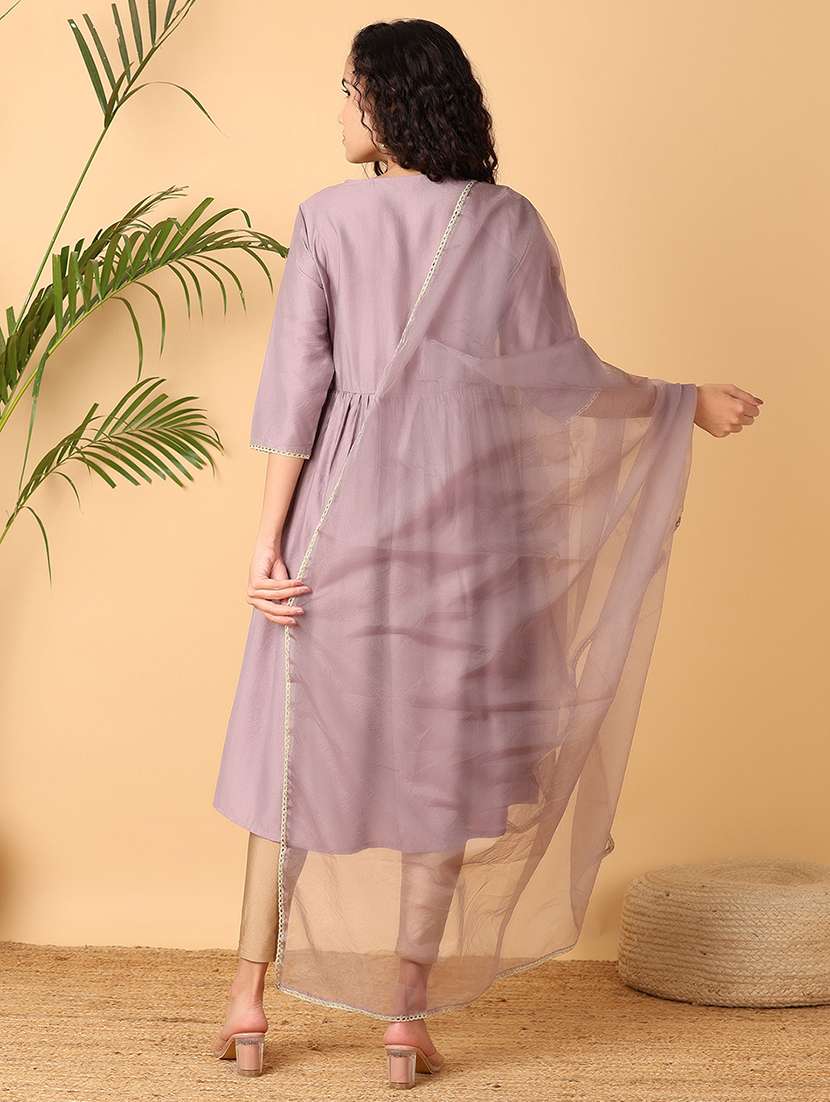 women mirror work v neck a-line kurta - 21705599 -  Standard Image - 3
